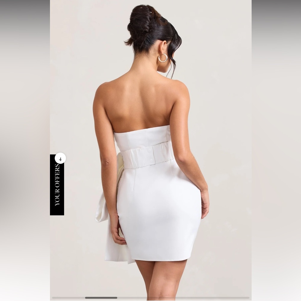 Club L London White Bandeau Mini Dress With Oversized Bow - Picture 3 of 4
